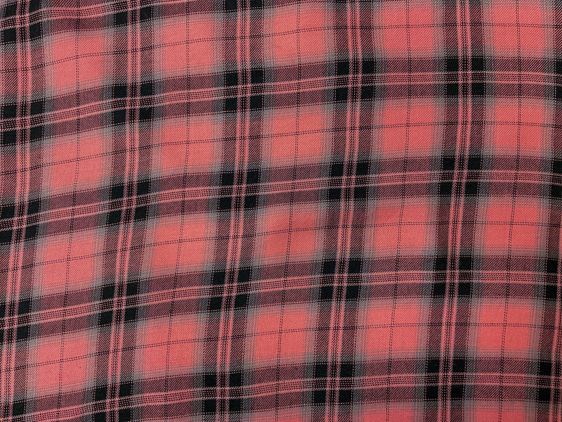 Black-Coral-Gray Rayon Plaid Twill Woven Fabric