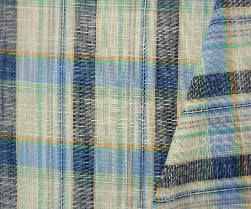 Blue-White-Multi Cotton Plaid Cross Hatch Woven Fabric