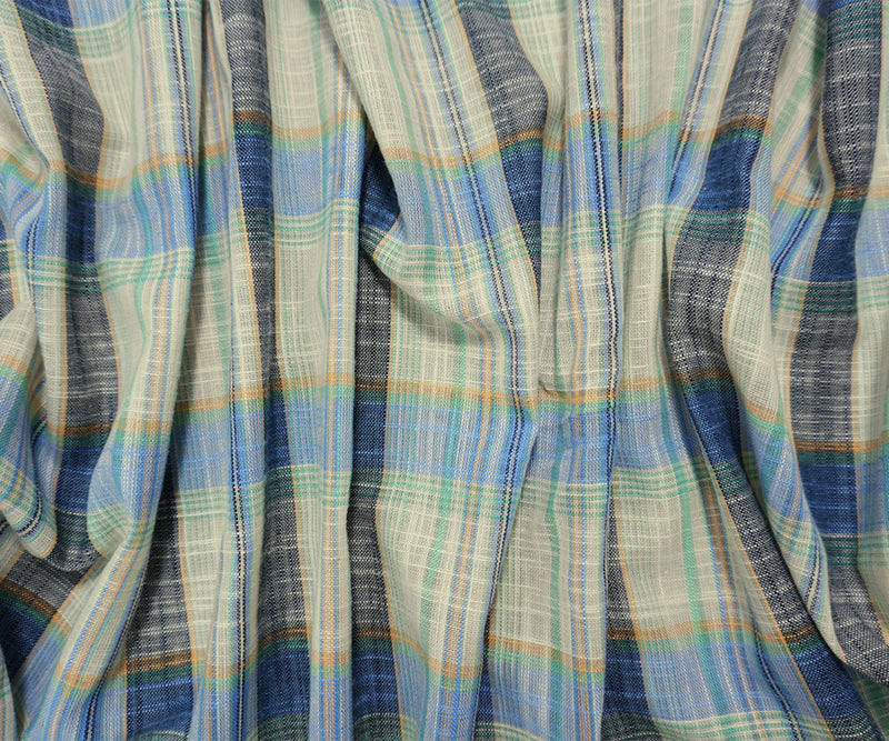 Blue-White-Multi Cotton Plaid Cross Hatch Woven Fabric