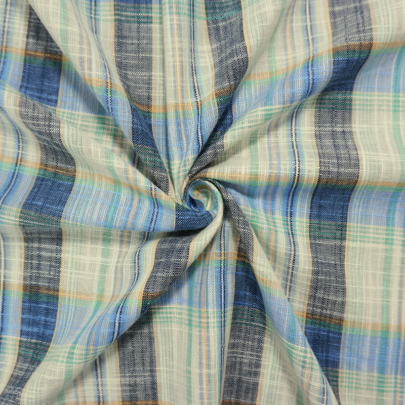 Blue-White-Multi Cotton Plaid Cross Hatch Woven Fabric