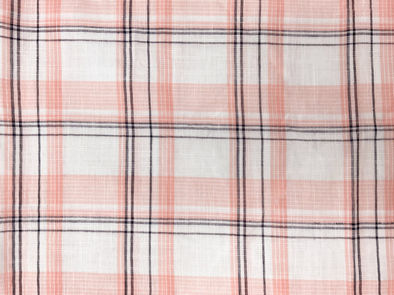 Pink-White-Navy Rayon Plaid Double Gauze Woven Fabric