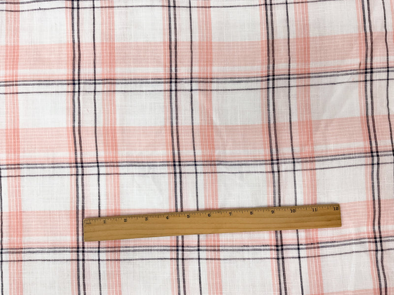 Pink-White-Navy Rayon Plaid Double Gauze Woven Fabric