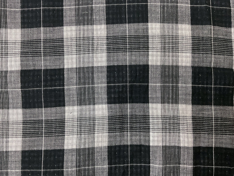 Black-White Cotton Plaid-Gingham Double Gauze Woven Fabric