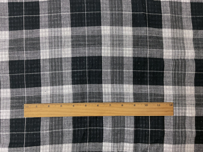 Black-White Cotton Plaid-Gingham Double Gauze Woven Fabric