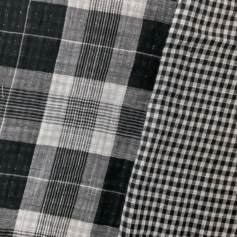 Black-White Cotton Plaid-Gingham Double Gauze Woven Fabric