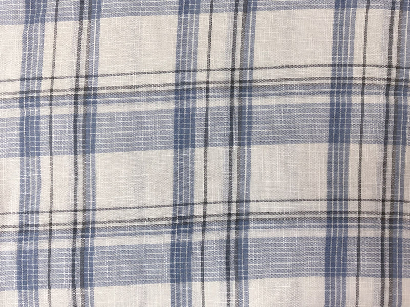 Blue-White-Gray Rayon Plaid Double Gauze Woven Fabric