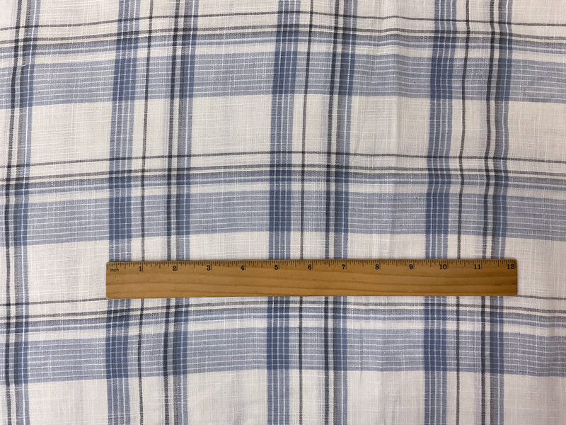 Blue-White-Gray Rayon Plaid Double Gauze Woven Fabric