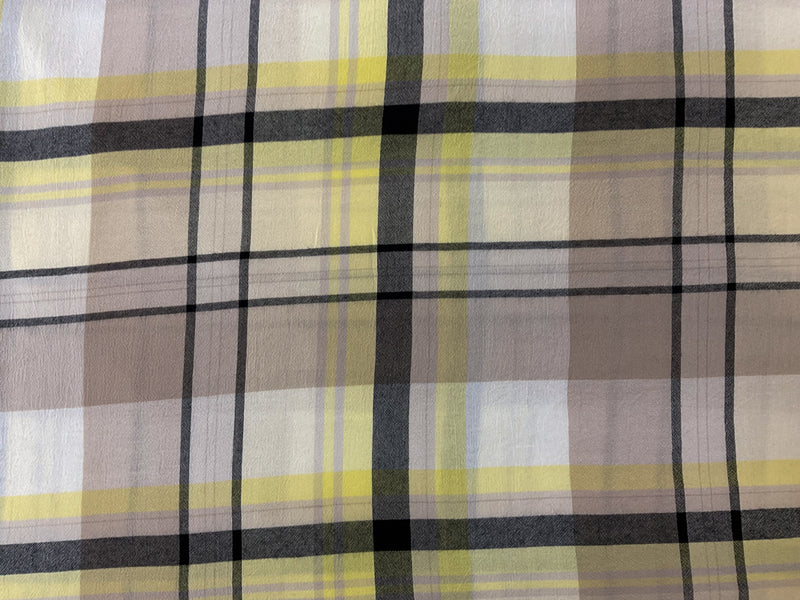 Beige-Yellow-Multi Rayon Plaid Twill Woven Fabric