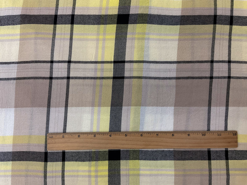 Beige-Yellow-Multi Rayon Plaid Twill Woven Fabric