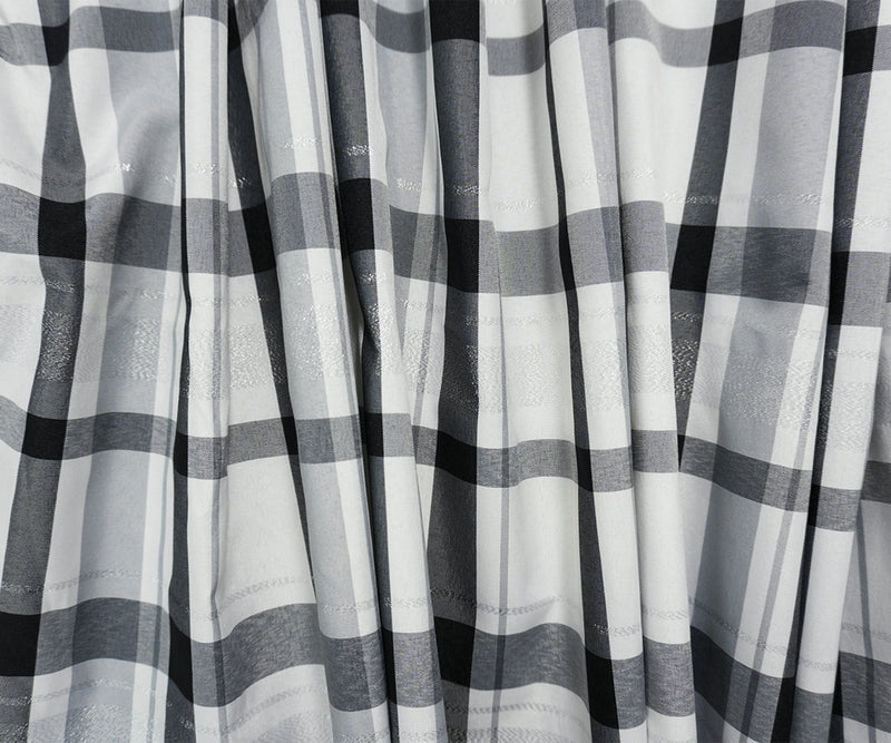 Black-White-Silver Poly Metallic Plaid Taffeta Woven Fabric