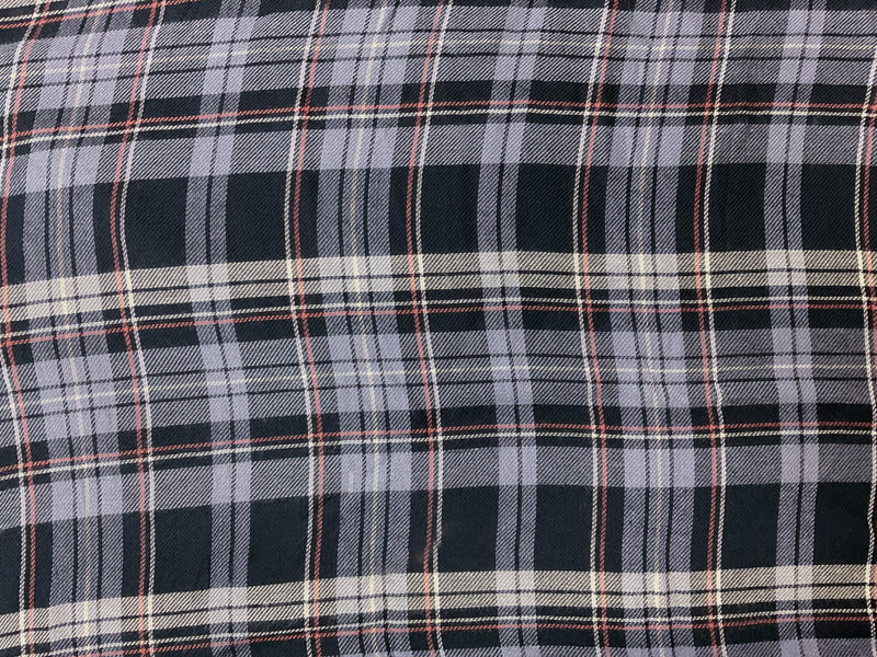 Navy-Periwinkle-Multi Rayon Plaid Twill Woven Fabric