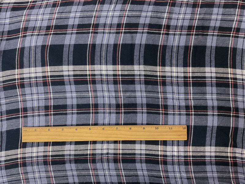 Navy-Periwinkle-Multi Rayon Plaid Twill Woven Fabric
