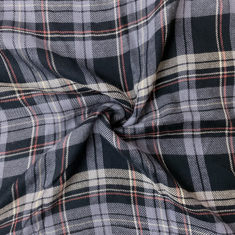 Navy-Periwinkle-Multi Rayon Plaid Twill Woven Fabric
