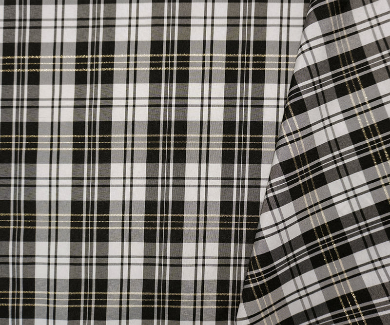 Black-White-Gold Poly Plaid Taffeta Woven Fabric