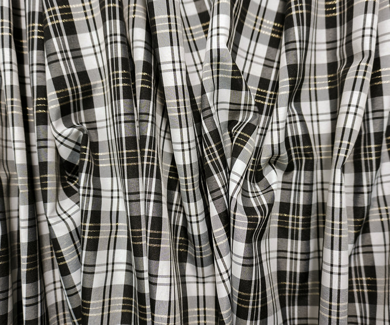 Black-White-Gold Poly Plaid Taffeta Woven Fabric