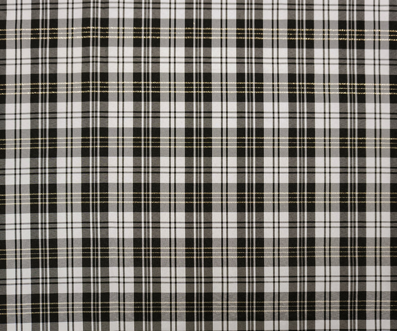 Black-White-Gold Poly Plaid Taffeta Woven Fabric
