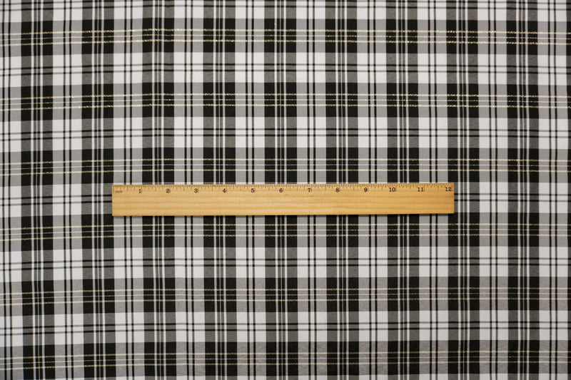 Black-White-Gold Poly Plaid Taffeta Woven Fabric