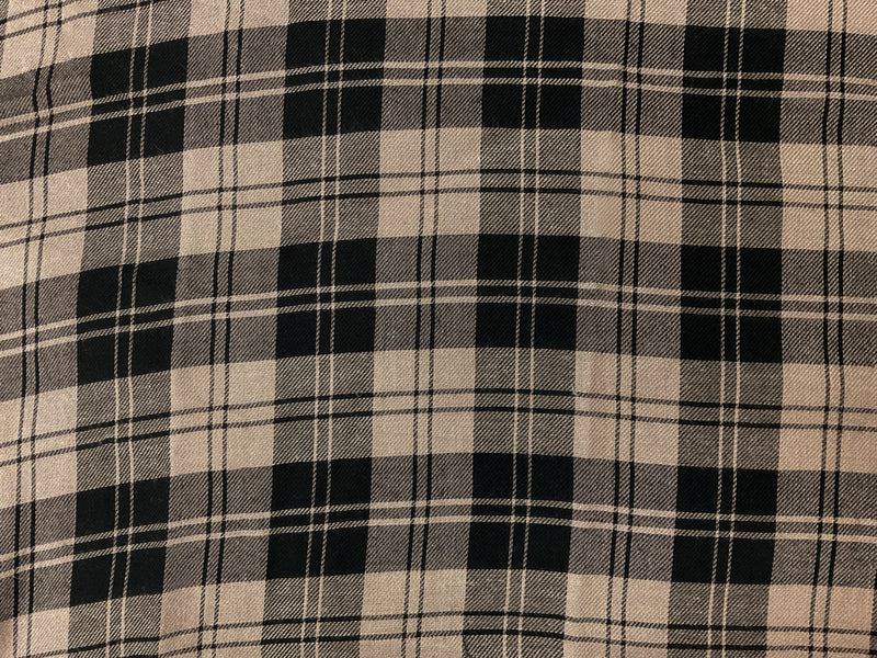 Black-Taupe Rayon Plaid Twill Woven Fabric