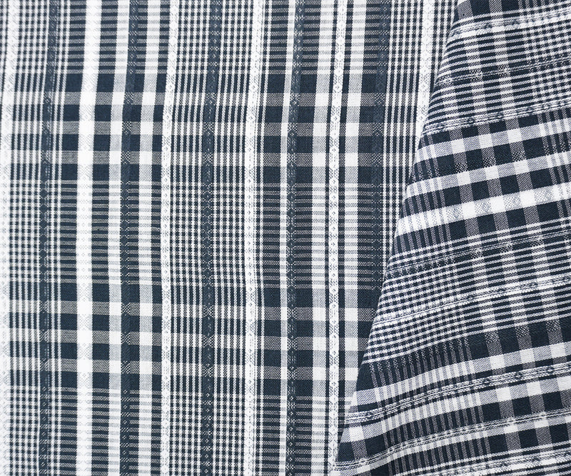 Deep Cool Gray-White Cotton Rayon Plaid Dobby Woven Fabric