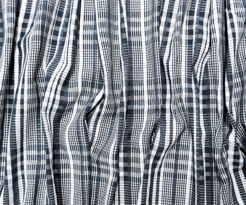 Deep Cool Gray-White Cotton Rayon Plaid Dobby Woven Fabric