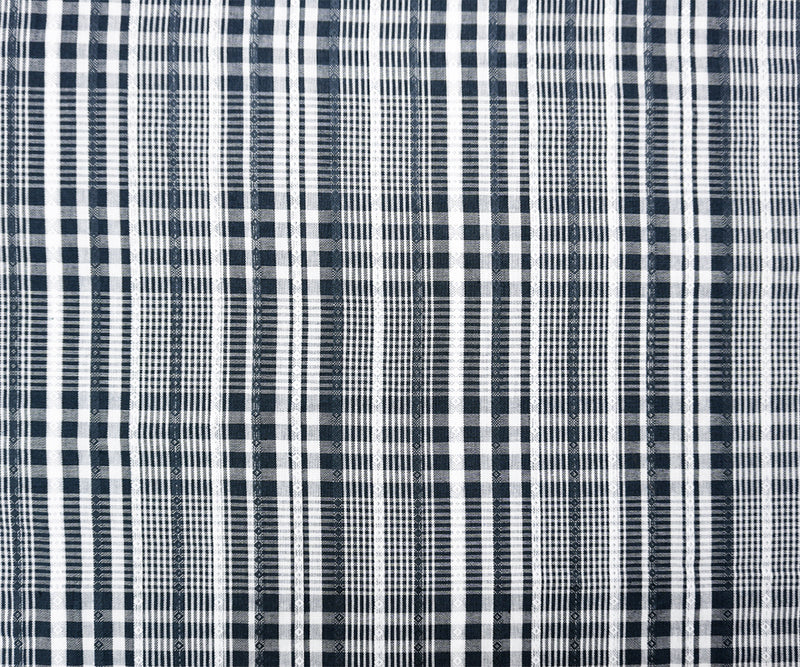 Deep Cool Gray-White Cotton Rayon Plaid Dobby Woven Fabric