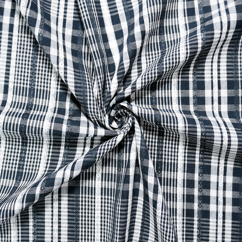 Deep Cool Gray-White Cotton Rayon Plaid Dobby Woven Fabric
