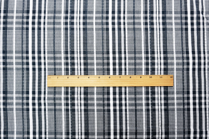 Deep Cool Gray-White Cotton Rayon Plaid Dobby Woven Fabric