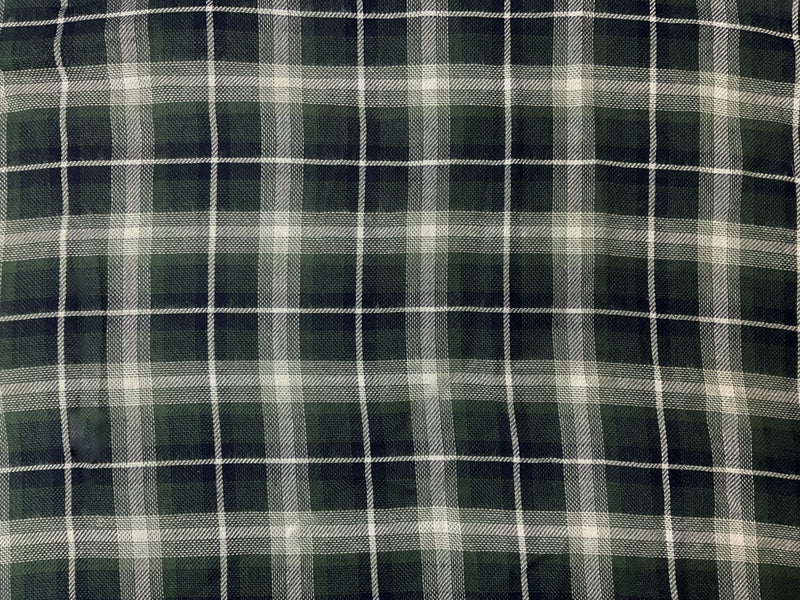 Green-Navy-White Rayon Plaid Twill Woven Fabric