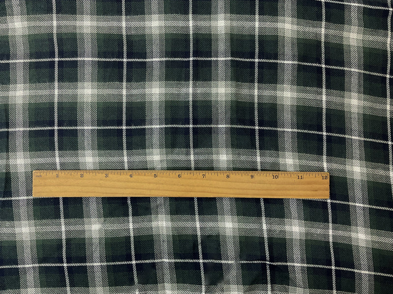 Green-Navy-White Rayon Plaid Twill Woven Fabric