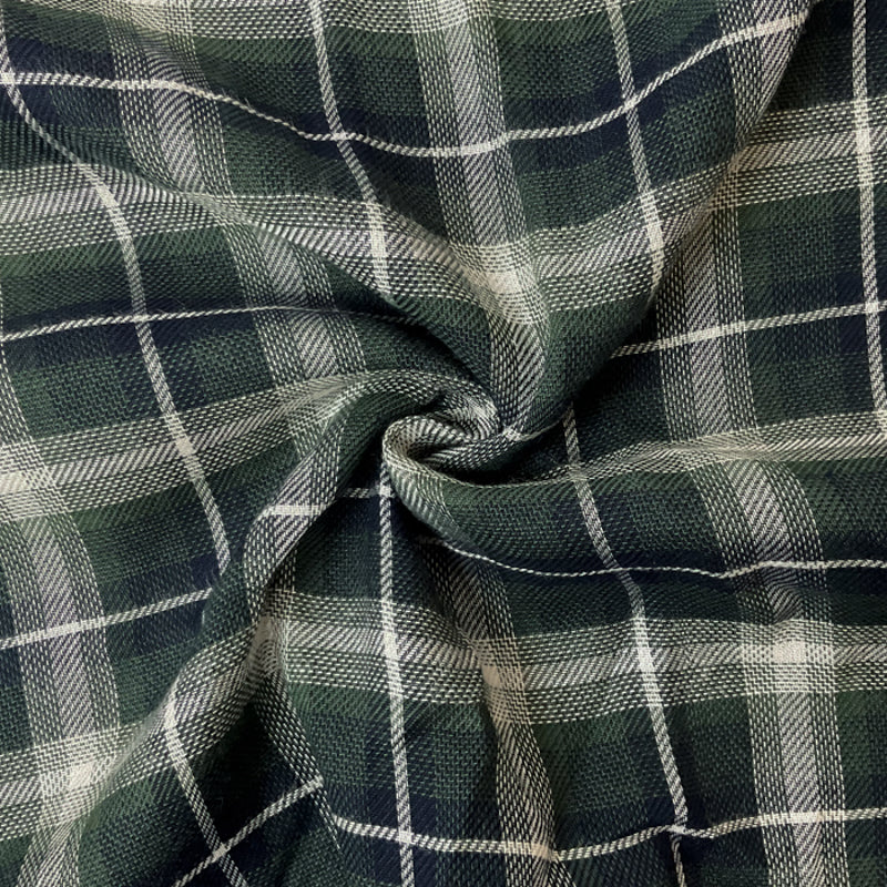 Green-Navy-White Rayon Plaid Twill Woven Fabric