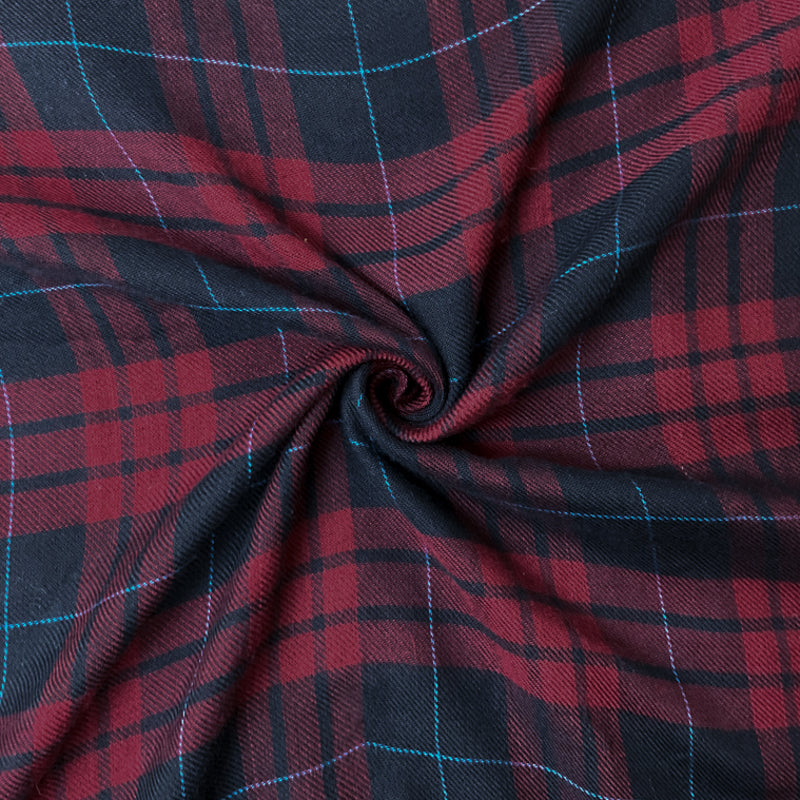 Navy-Red Rayon Plaid Twill Woven Fabric