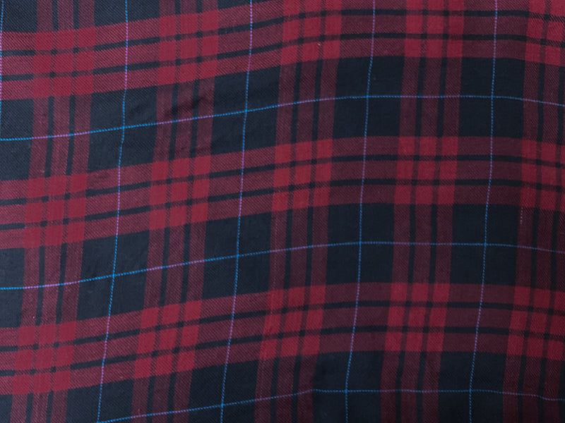 Navy-Red Rayon Plaid Twill Woven Fabric