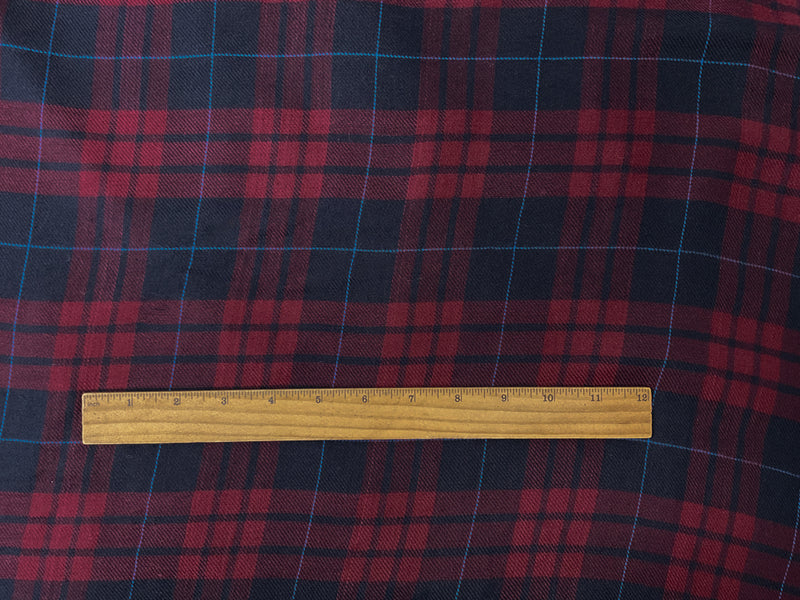 Navy-Red Rayon Plaid Twill Woven Fabric