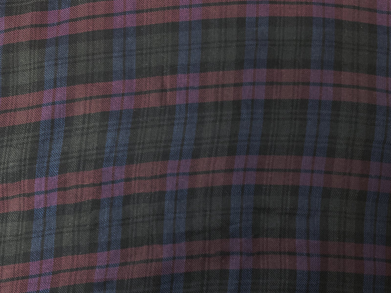 Black-Blue-Multi Rayon Plaid Twill Woven Fabric