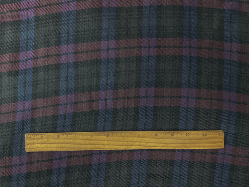 Black-Blue-Multi Rayon Plaid Twill Woven Fabric