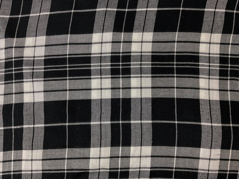 Black-White Rayon Plaid Herringbone Twill Woven Fabric