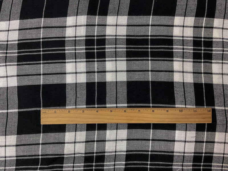 Black-White Rayon Plaid Herringbone Twill Woven Fabric