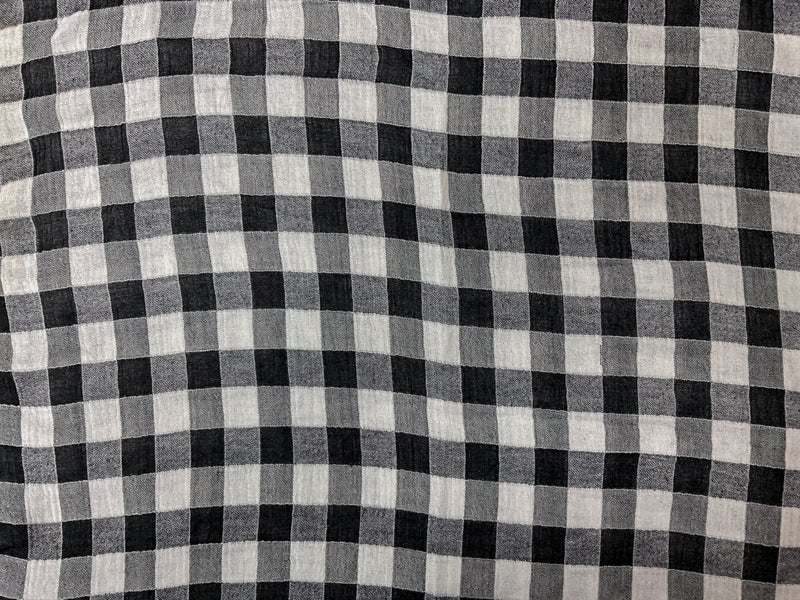 Black-White Cotton Rayon Tencel Check Double Cloth Woven Fabric