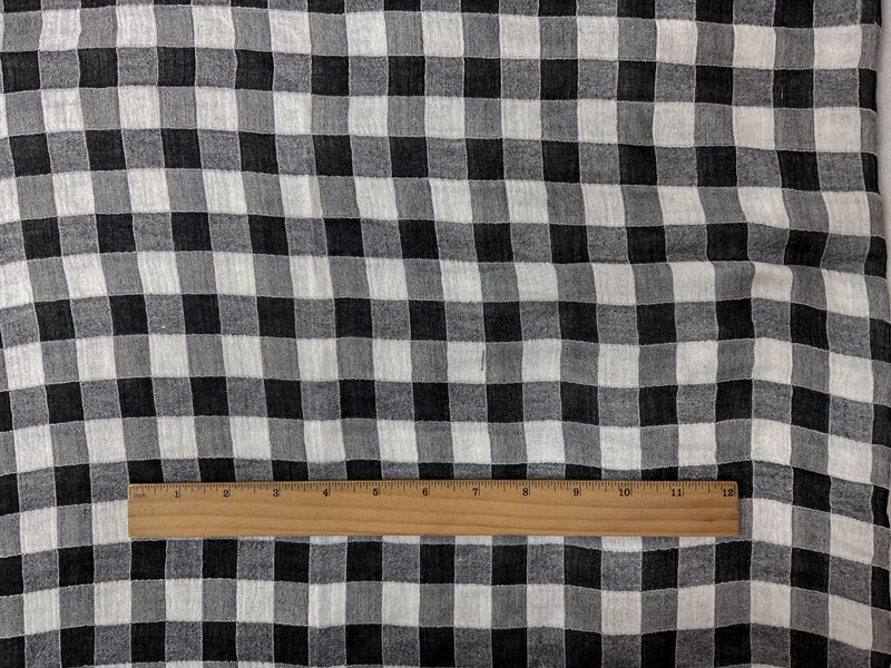Black-White Cotton Rayon Tencel Check Double Cloth Woven Fabric