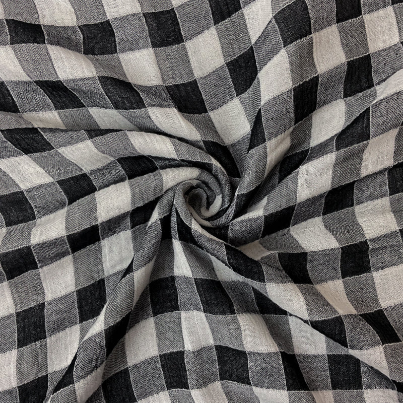 Black-White Cotton Rayon Tencel Check Double Cloth Woven Fabric