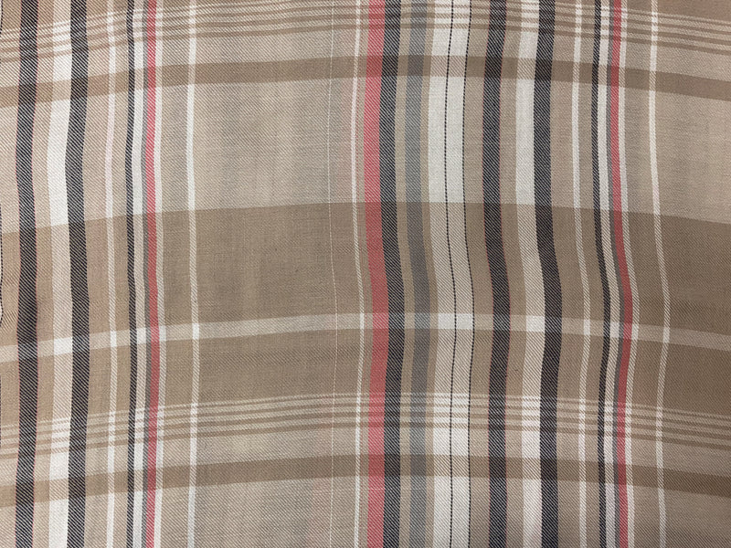 Brown-White-Multi Rayon Plaid Twill Woven Fabric