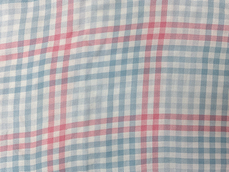 Blue-Pink-White Rayon Check Twill Woven Fabric