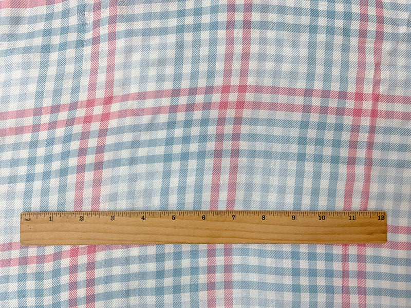 Blue-Pink-White Rayon Check Twill Woven Fabric