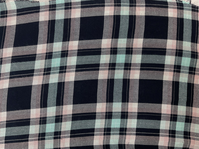 Navy-Pink-Multi Rayon Plaid Twill Woven Fabric
