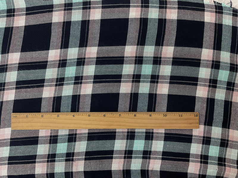 Navy-Pink-Multi Rayon Plaid Twill Woven Fabric