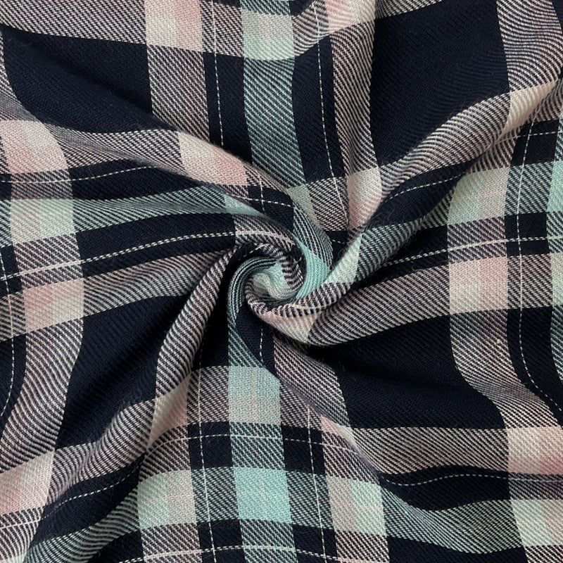 Navy-Pink-Multi Rayon Plaid Twill Woven Fabric