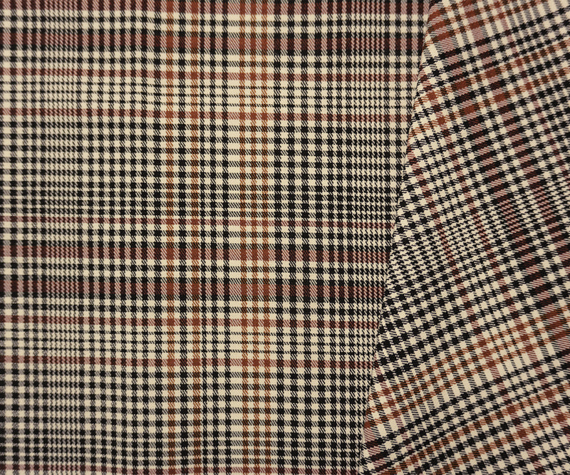 Brown-Black-Multi Rayon Poly Spandex Stretch Plaid Twill Woven Fabric
