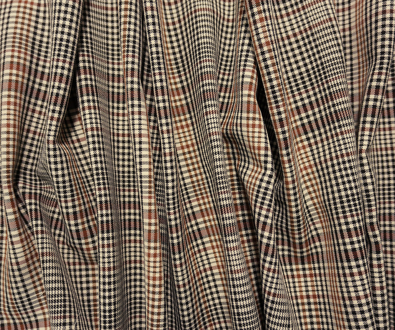 Brown-Black-Multi Rayon Poly Spandex Stretch Plaid Twill Woven Fabric