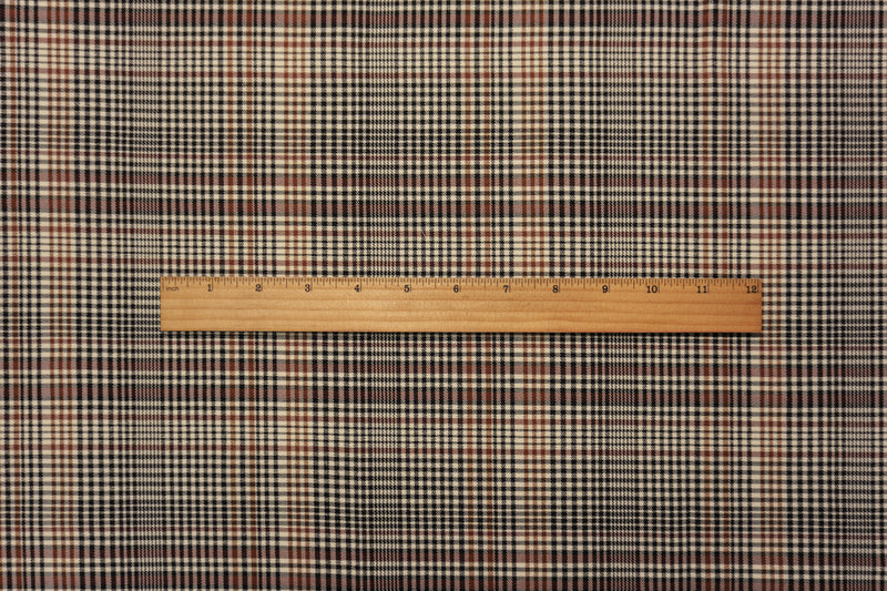 Brown-Black-Multi Rayon Poly Spandex Stretch Plaid Twill Woven Fabric
