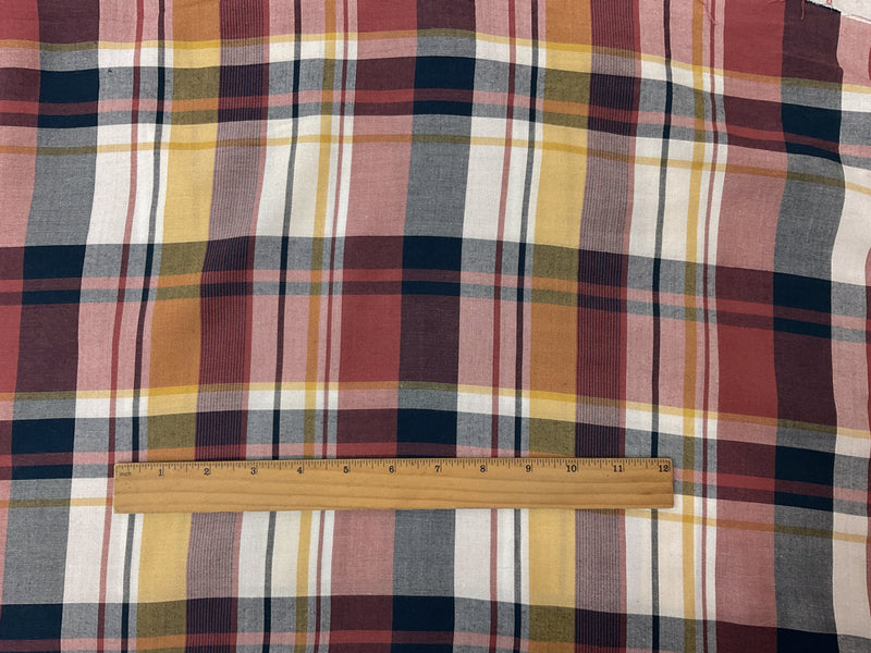 Red-Yellow-Multi Rayon Plaid Twill Woven Fabric